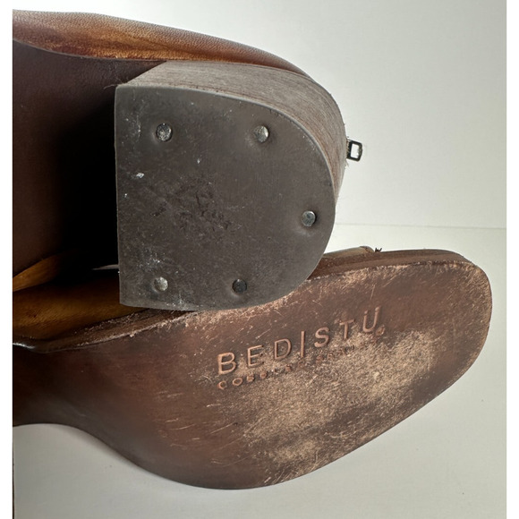 Bed Stu Peep Toe Zip Bootie Block Heel Distressed Brown Leather Boots Size 7 - Picture 7 of 16